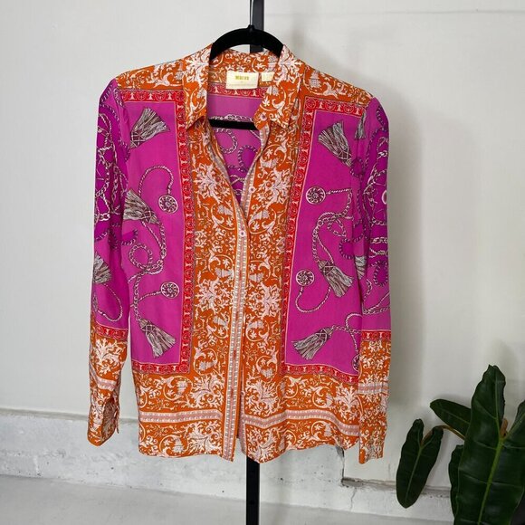 Maeve By Anthropologie Womens Rose Runa Printed Silk Button Up Shirt Size 2 - Picture 3 of 10